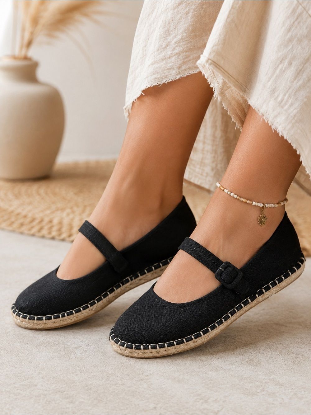 Haute Hippie Black Mary Jane Espadrille Flats